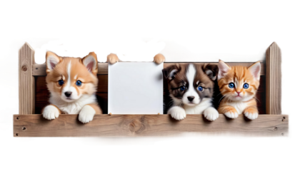 poster placement concept wooden peek store space advertising banner product puppies empty text veterinary pet cute kittens clinic dog cat row peeking board blank sale shop kitten friendship domestic