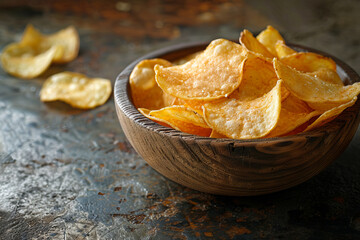 A bowl of chips on a table. - obrazy, fototapety, plakaty