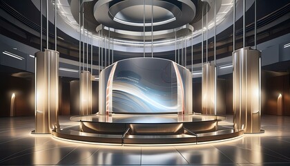 highlighting futuristic podium concepts in 3D vectors, featuring versatile platforms for product exhibitions background