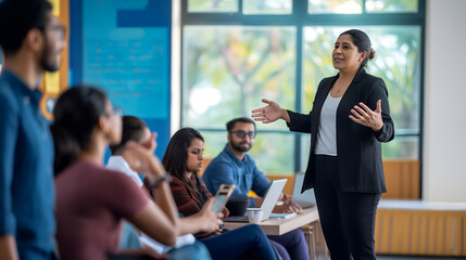 indian woman leader giving a presentation