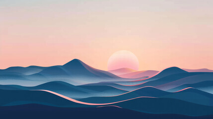 sunset over mountains illustration serene scene 