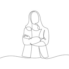 portrait of a business lady in a suit with crossed arms drawn by hand in one line