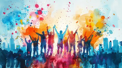 Create an image of a startup company celebrating a successful product launch