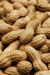 Peanut in a shell texture. Food background of peanuts. Close up. Macro
