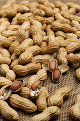 Peanut in a shell texture. Food background of peanuts. Close up. Macro