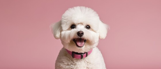 Portrait of cute joyful Bichon Frise . pet dog animal