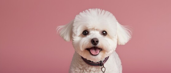 Portrait of cute joyful Bichon Frise . pet dog animal