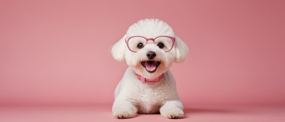 Portrait of cute joyful Bichon Frise . pet dog animal