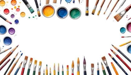 frame postcard back hand paints etc cute school white artist tubes illustration background bright watercolor s design palettes drawn tools brushes b pencils border to crayons isolated colourful