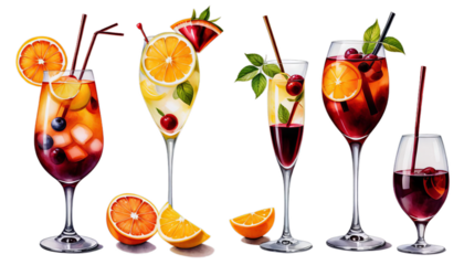fruits hand color wine cafe dark orange red goblet watercolor menu drinks decoration cocktails alcoholic restaurant marsala painted glasses beverage lemon cocktail alcohol fruit hand-painted straw