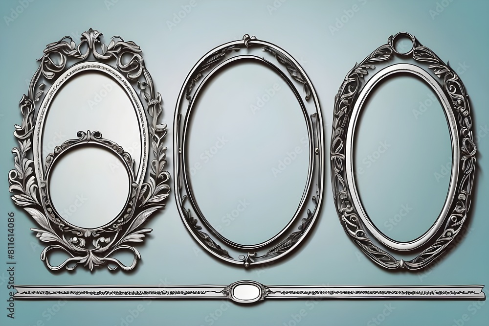 Fototapete three set of frame and border. ellipse, shield and oval model elements with monochrome color isolate