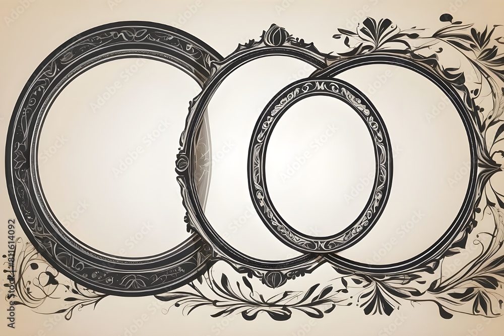 Fototapete three set of frame and border. ellipse, shield and oval model elements with monochrome color isolate