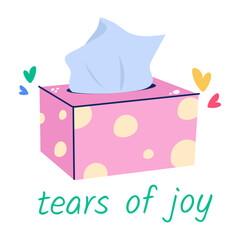 A handy flat sticker of tear of joy typography 