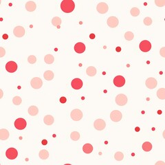 A simple yet charming pattern of varying shades of pink polka dots scattered across a clean white background.