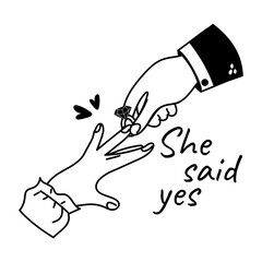 Premium glyph sticker of she said yes typography 