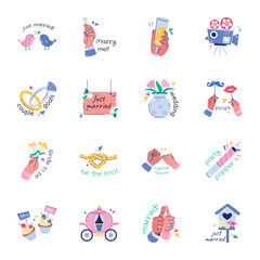 Fototapeta premium Trendy Collection of Flat Style Matrimony Stickers