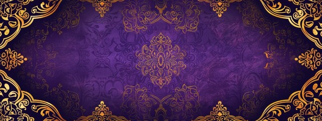 A purple and gold Thai pattern background with an empty center for text, using traditional colors and shapes in an elegant design.