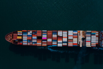 Top view of Business trip with ship the partner connection Container Cargo freight ship for Import...