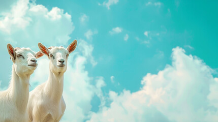 Fototapeta premium Eid ul adha concept goats on blue background with clean white clouds