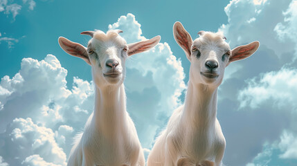 Eid ul adha concept goats on blue background with clean white clouds