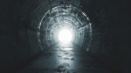 Dark tunnel with bright light at the end