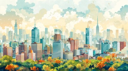 Obraz premium Urban and Street Scenes Skyline: An illustration showcasing an urban skyline