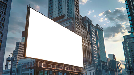 Obraz premium A billboard displaying an advertisement on the side of a highway against the backdrop of a sunset. Mockup