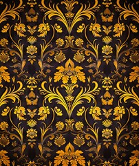 Gold and black floral wallpaper.