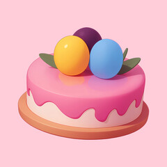 Pink cake with egg cartoon illustration