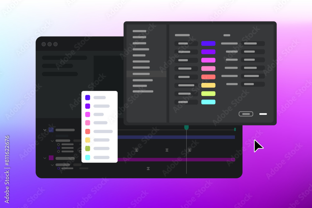 Poster label color menu swatches in video editor. customizing icon colors.vector illustration.