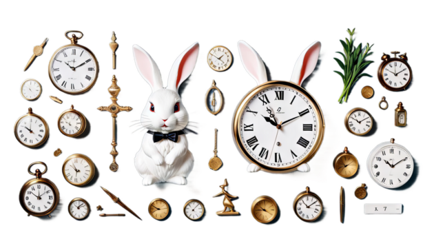 clock rabbit white time wonderland animal character delay timetable illustration fable story fantastic fantasy elegance phantasmagoric pocket watch background