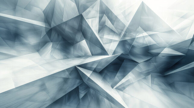 Poster, banner, album art, clean geometrical background. White and grey tones with blue accents. Geometric shapes on light background.