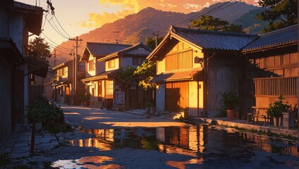 Fototapeta premium sunset in the village