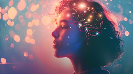 Image of a person with a glowing brain icon above their head, indicating active thought and high cognitive function