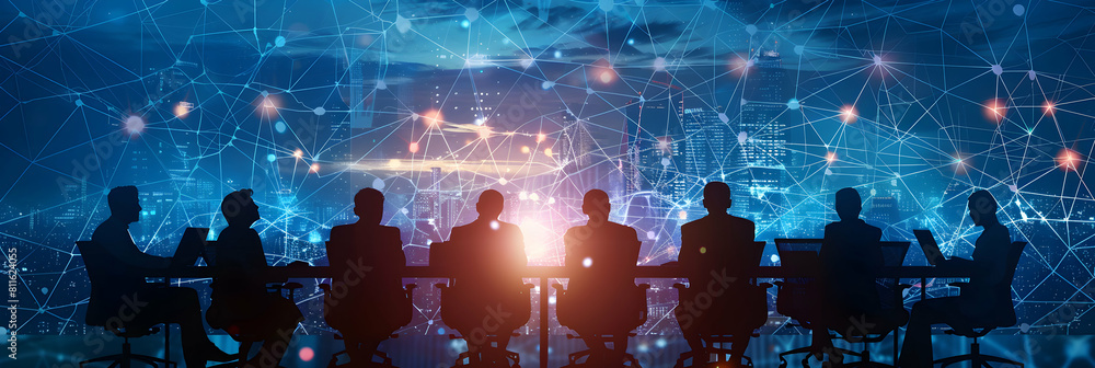 Poster photo realistic conceptual image of a startup founder managing remote teams to foster collaboration 