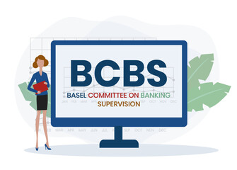 BCBS, BASEL COMMITTEE ON BANKING SUPERVISION. Concept with keyword and icons. Flat vector illustration. Isolated on white.