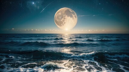 Naklejka na ściany i meble moon over the sea generative ai