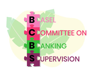 BCBS, BASEL COMMITTEE ON BANKING SUPERVISION. Concept with keyword and icons. Flat vector illustration. Isolated on white.