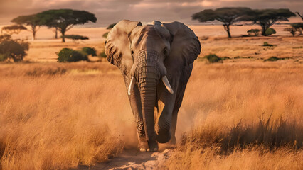 African elephant in savanna