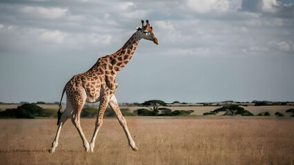 Giraffe Walking in savanna