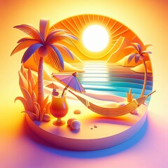 summer 3d illustration concept 