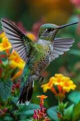 Obraz premium Hummingbirds on a clear background. A small bird in its natural habitat