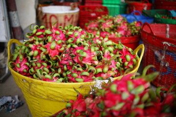 Dragron fruit in the marketin in Chau Thanh, Long An, Vietnam