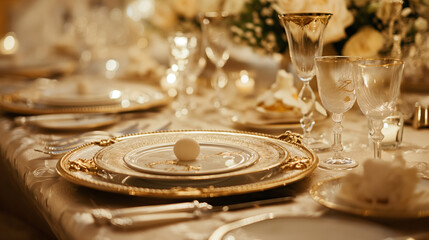 Opulent gold-themed table setting for a festive occasion