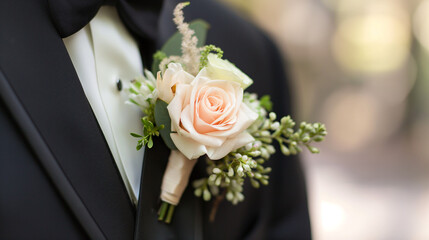 Classic Ivory Rose Boutonniere for Wedding