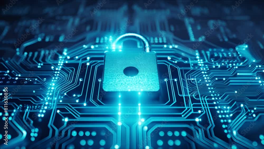 Poster network cybersecurity concept , protection network security computer , screen padlock , user privacy