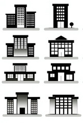 Fototapeta premium Collection of Black and White Building Icons for Urban Design and Architecture 