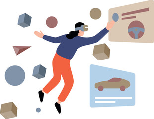 A girl is wearing VR glasses.