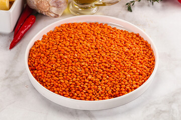 Raw red lentil for cooking