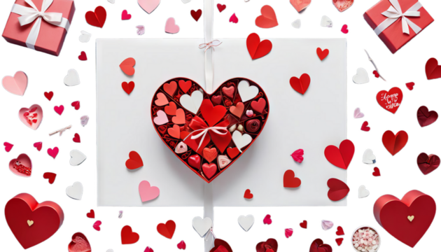 set valentine 3d art gift nubes ribbon love bow box red present holiday surprise celebrate day decor anniversary romantic background birthday symbol happy greeting wedding event romance white package